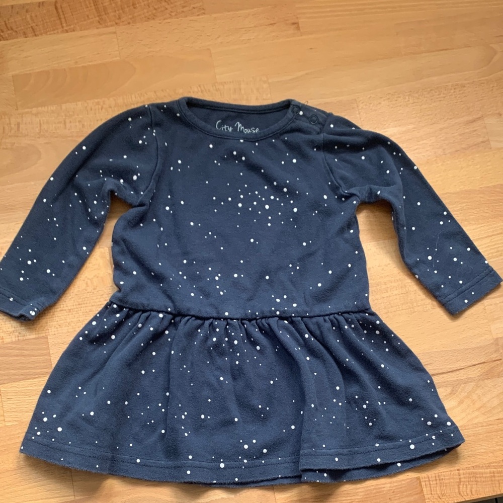 Spotted Navy City Mouse 9-12m Dress EUC Organic Cotton